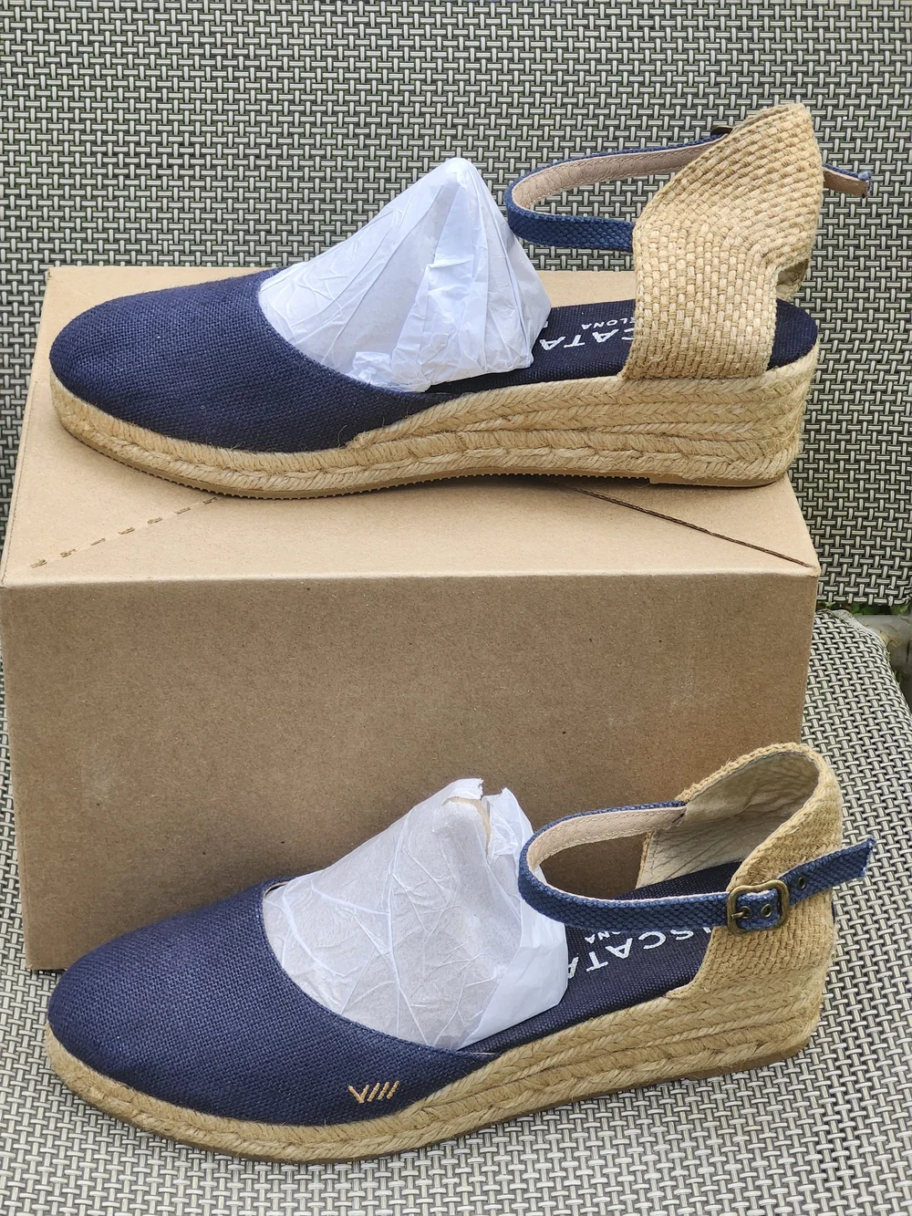 NWOT Viscata Barcelona Navy Blue Canva Wedge Espadrilles Size 41 US 10